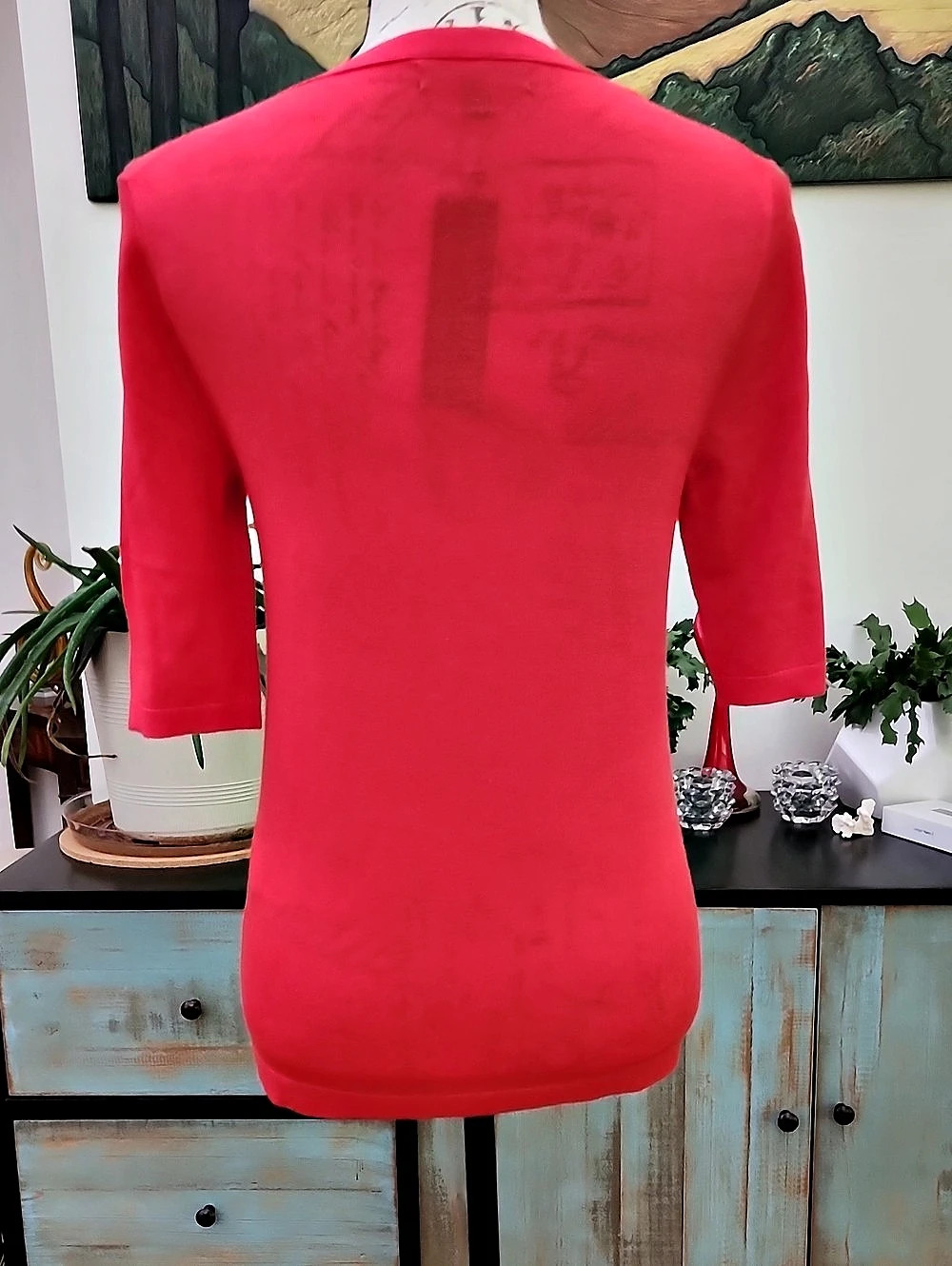 NWT Banana Republic 100% Merino Wool Elbow-Sleeve Sweater-Coral/Red - Picture 3 of 9